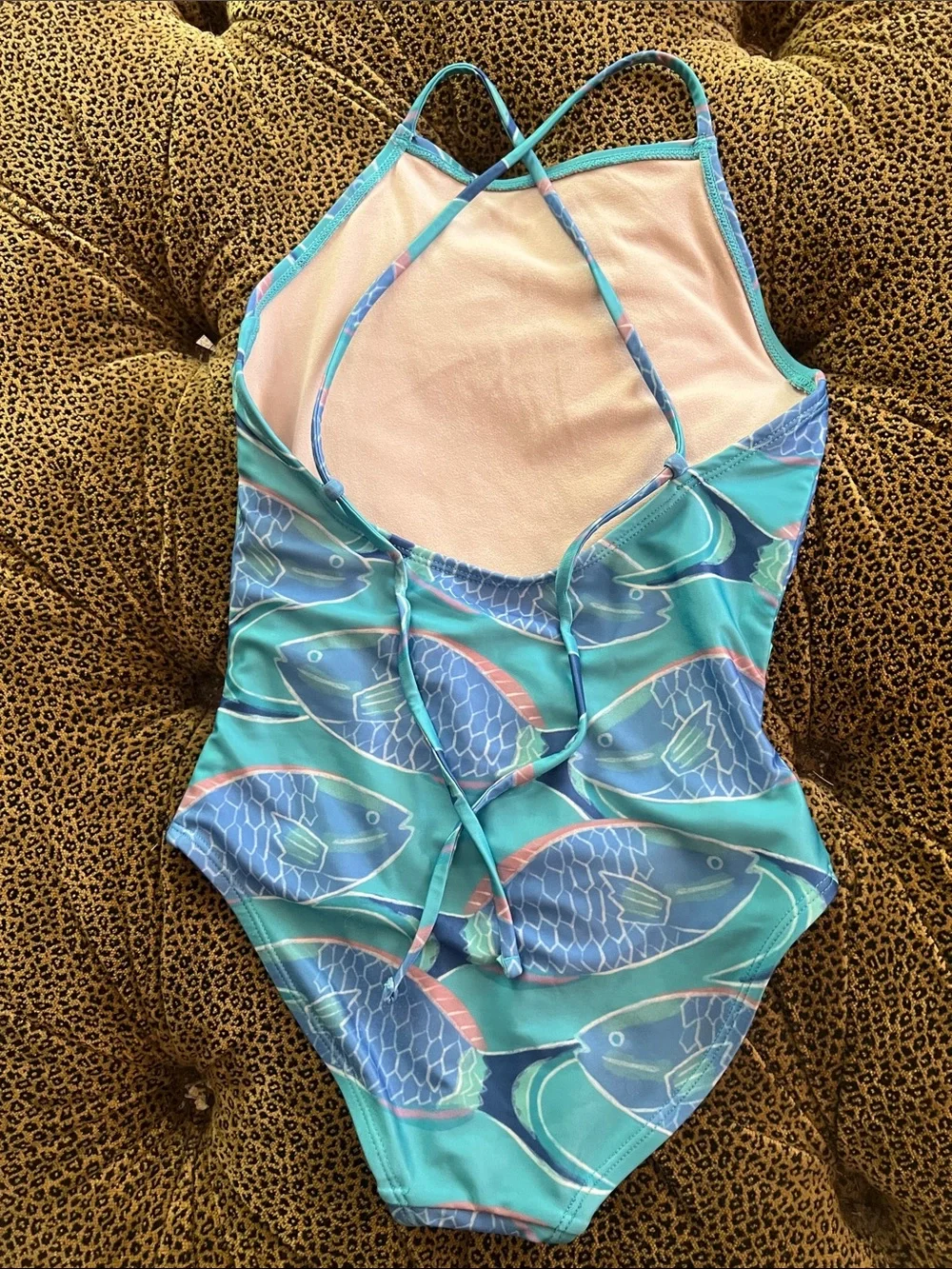 Tea Collection Teal and Blue Fish-Print One-Piece Swimsuit size 10